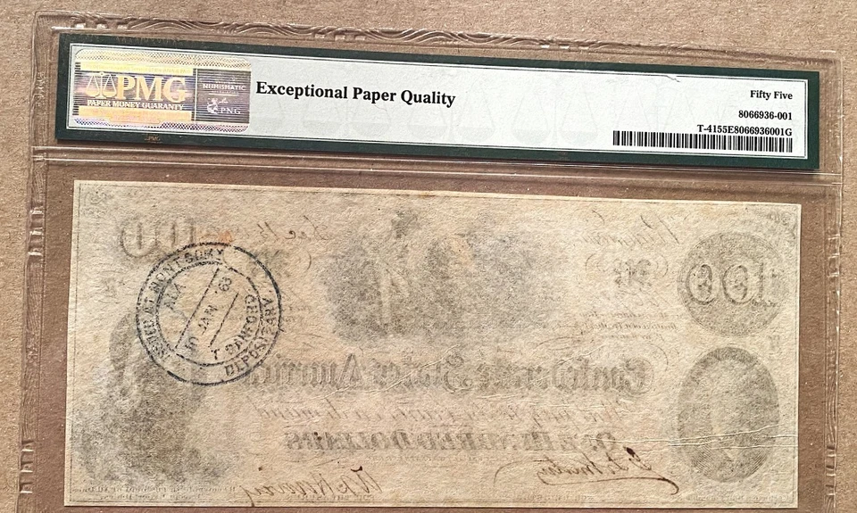 *AWESOME* $1862 $100 CONFEDERATE STATES OF AMERICA T-41 PMG 55EPQ - Image 2 of 2