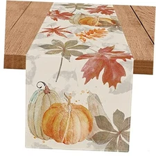 Fall Table Runner Pumpkin Maple Leaf Watercolor Vintage Table Runners Seasonal 