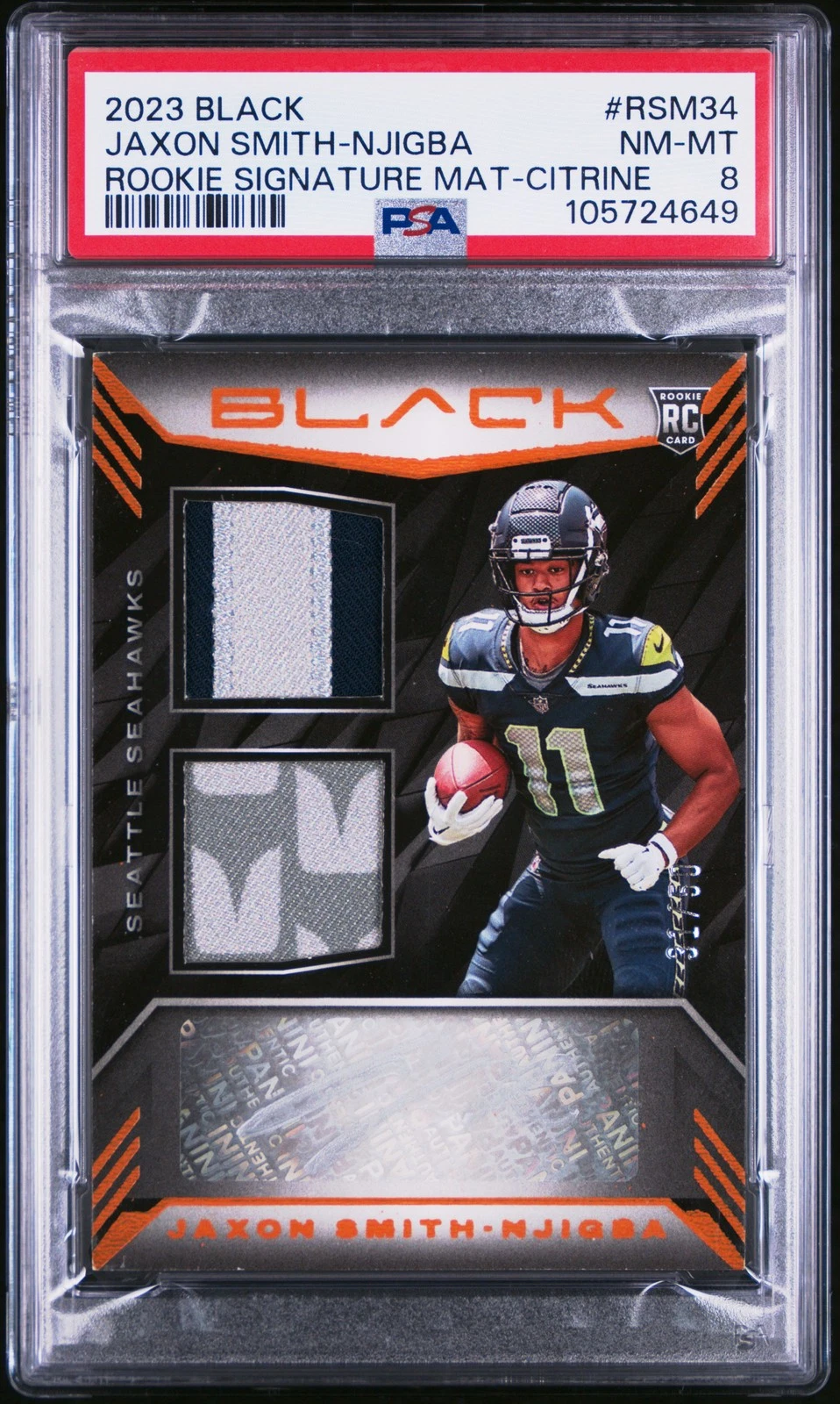 Jaxon Smith-Njigba Panini Black Rookie Signature Materials #RSM34 Citrine