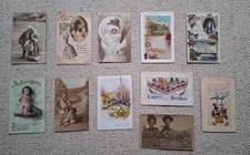 11 Vintage / Antique Postcards - 1910s/1920s Christmas + Paris Silk Embroidered