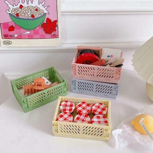 UK Folding Collapsible Storage Crates Plastic Basket Stacking Kitchen Desk Boxes - Picture 8 of 24