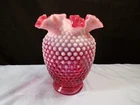 Fenton Cranberry Opalescent Hobnail Glass Vase 8" Tall INV2