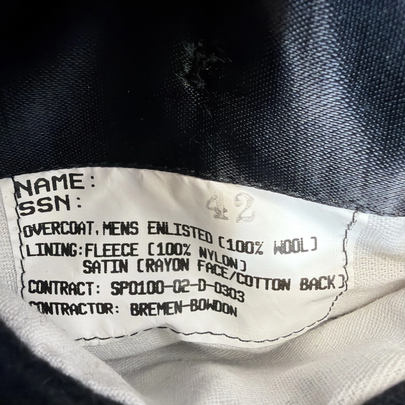 US Navy Issued Peacoat Military Authentic DSCP Thick Wool Men 46 L Black USN image 9