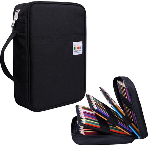 220 Slots Colored Pencil Case Pen Holder Zipper Organizer Bag (Black) - Picture 1 of 8