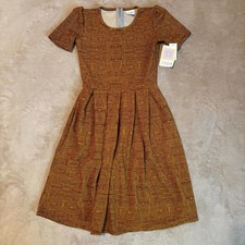 LuLaRoe Amelia Dress NWT Fit Flare Geometric Yellow Black Zip Back