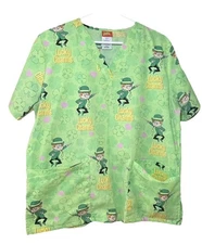 Lucky Charms Woman's Medium Green Nurse Medical  Dental Scrub Top Double Pockets
