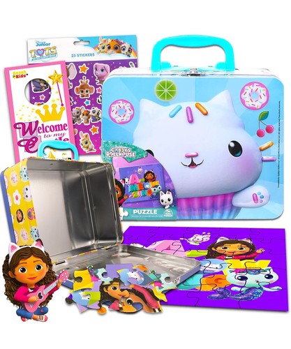 Gabby’s Dollhouse Brotdose Konvolut mit Blechdose 24 Teile Puzzle Aufkleber Türhänger