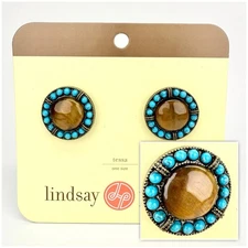 Lindsay Phillips Genuine Tigers Eye Gemstone Turquoise Tessa Shoe Snaps Round