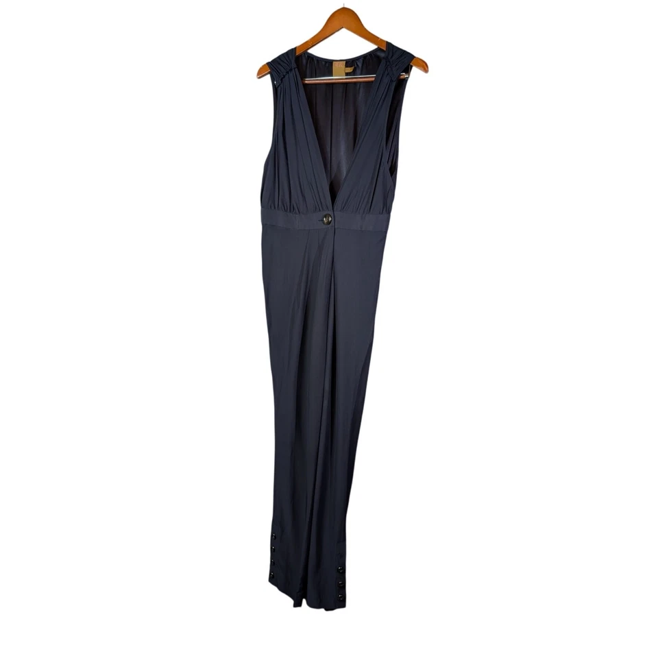 100% Silk Ali Ra Navy Faux Wrap Romper Jumpsuit Sz 4 by Donna Morgan Elegant - Image 3 of 4