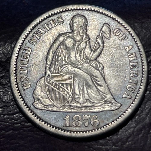 1876-CC Seated Liberty Dime, Choice AU++ Collector Carson City Original Toning!