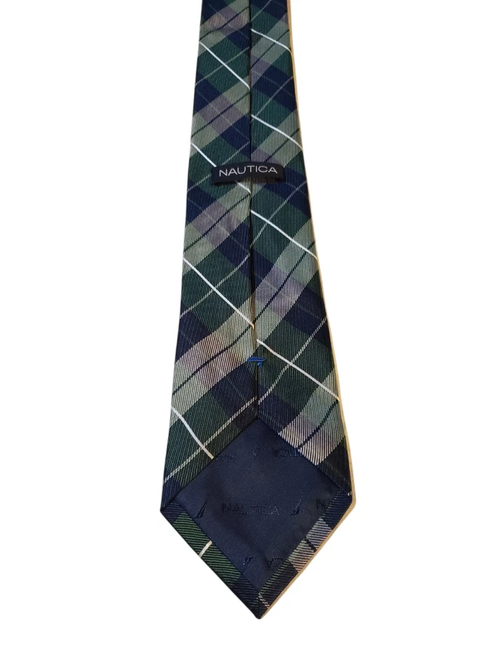 Nautica Junior Kids Tie Necktie Designer Luxury Green Blue White Plaid Church - Image 4 of 4