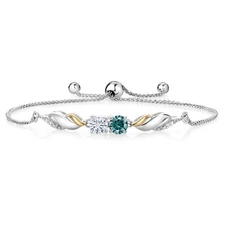 925 Silver and 10K Yellow Gold Bracelet Blue and White Moissanite (1.02 Cttw)