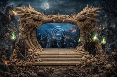 Dragon Skull Bone Realm Portal Phone Stand | D&D Tabletop Realm Gateway RPG