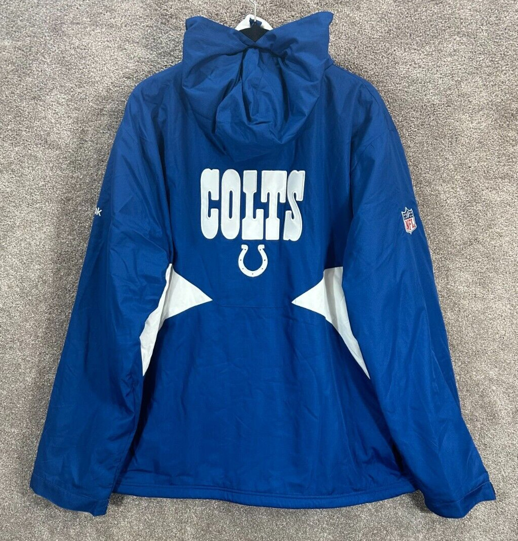 Indianapolis Colts NFL Jacket Mens Large Blue Reebok Full Zip Hood Sideline NWT