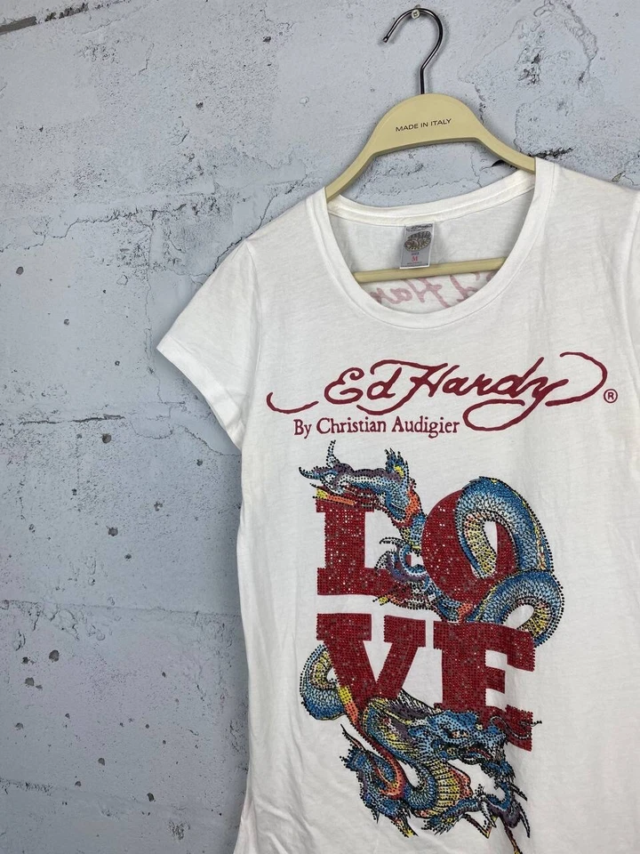 Camiseta Ed Hardy de Christian Audigier Y2K pedrería Foto 3 de 4