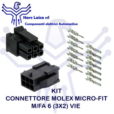 KIT CONNETTORE MOLEX MICRO-FIT 6 VIE COMPLETO M/F CON TERMINALI AUTO MOTO