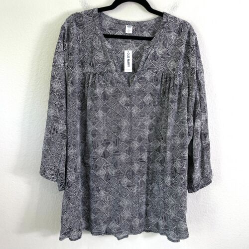 NEW Old Navy Womens Plus 3X V Neck Tunic Top 3/4 Sleeve Shirt Blouse
