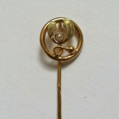 Épingle à Cravate Ou Foulard En Or 18K - Style Art Nouveau, Avec Perle Nacrée, Ancienne