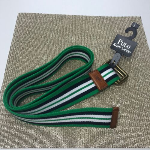 Neu mit Etikett: Ralph Lauren Herren Canvas Ledergürtel marineblau/grün Large