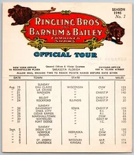 1946 Ringling Bros Barnum Bailey Circus Route Card Madison Rockford Omaha
