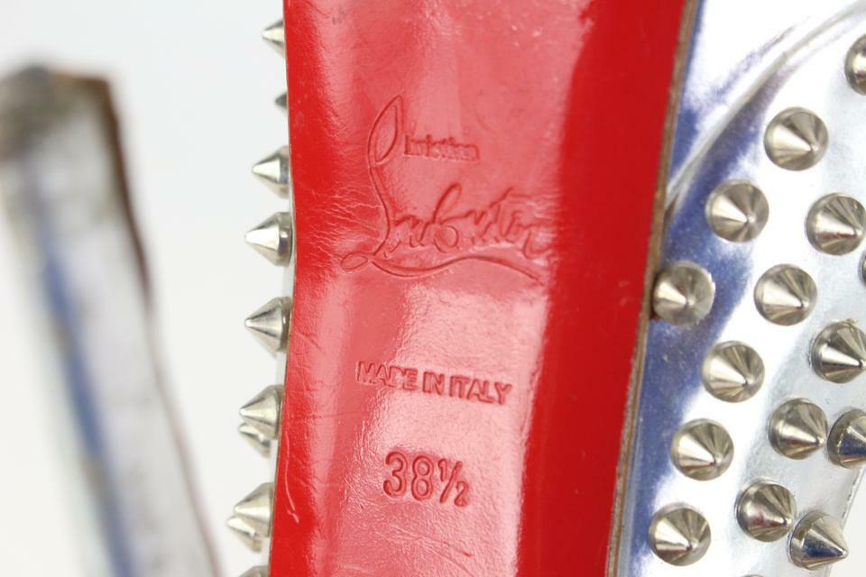 Christian Louboutin Women's 38.5 Silver Spike Lady Peep Open