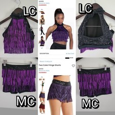 Balera 2 Color Fringe 2 Piece Top LC Bottom MC Purple Black Dance Costume