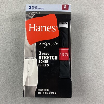 Hanes Boxer Briefs Mens Small Black Gray Modern Fit Cool & Breathable Wicking