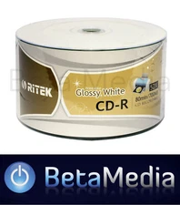 200 x RITEK Blank CD -R 52X media - Full Hub White GLOSSY Printable CDR