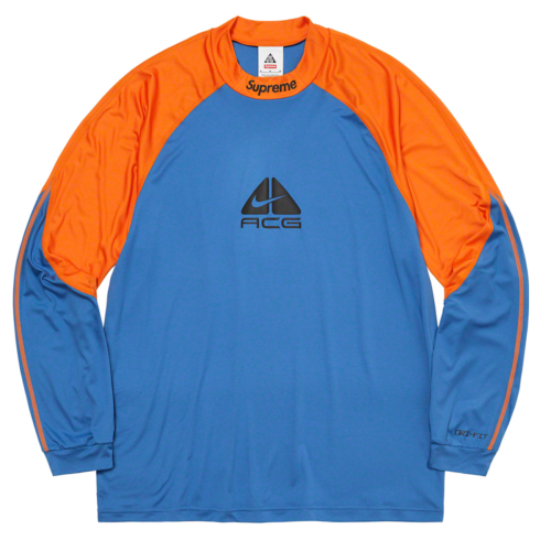 NWT Supreme Nike ACG Blue Orange Logo L/S Jersey T-Shirt Men's M