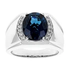 5.36 Ct Oval Cut Swiss Blue Topaz 14K White Gold Plated Halo Band Ring For Men's