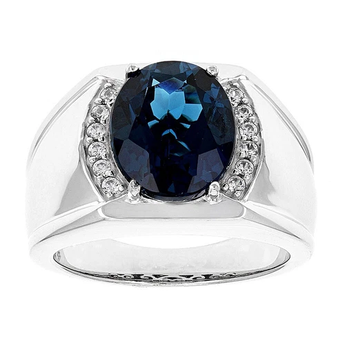 5.36 Ct Oval Cut Swiss Blue Topaz 14K White Gold Plated Halo Band Ring For Men's