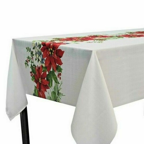 Christmas Glorious Garland Poinsettia Cloth Tablecloth 60x104 White Holiday - 第 6/12 張圖片