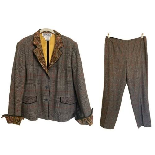 Vintage Carlisle Brocade plaid 2 Pc Pant Suit Woo… - image 1