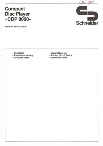 SCHNEIDER CDP 8000 - CD PLAYER SERVICE MANUAL IN COLOR -REPAIR - English German - Picture 1 of 1