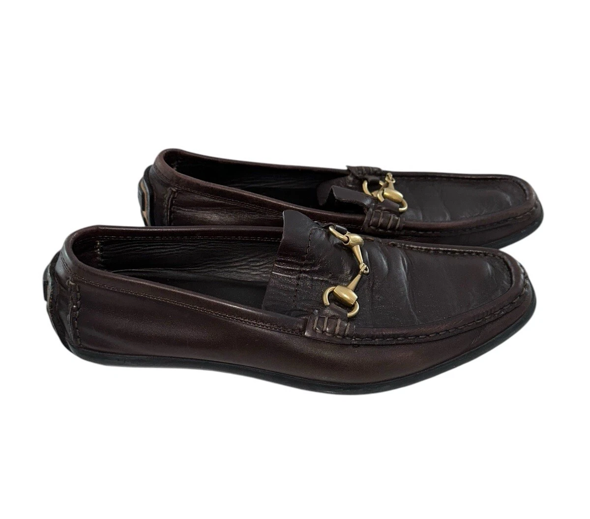 Mocassins homme GUCCI Princetown plat Horsebit cuir chaussures marron 7B créateur