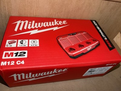 NEU Milwaukee M12C4 4 Bay Multi Ladegerät kompatibel mit Lithium-Ionen Akkus