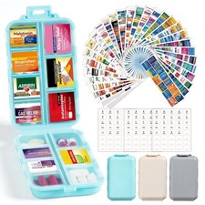 3 Pack 14 Grids Travel Pill Organizer Box with 415-Pcs Medicine Name Labels -...