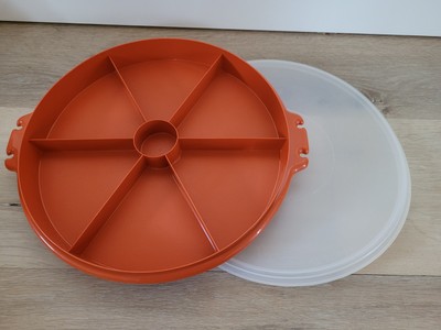 Vintage Tupperware Party Susan 224-14 Teller Schale f. Snacks 6 Fächer orange