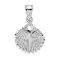 14K White Gold Textured Scallop Shell Charm Pendant 1.64gm L-19 mm, W-14.8 mm