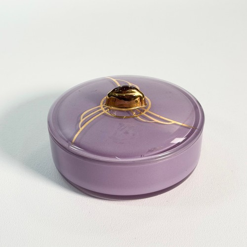 Vintage Antique 20s Elegant Powder Glass Jar Lilac Gold Gilt Art Deco Old World