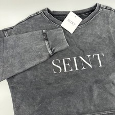 NWT SEINT Womens Gray Acid Wash Crewneck Sweatshirt Size XL
