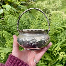 Small Vintage Silver Cauldron With Handle Wicca Travel Alter Spell