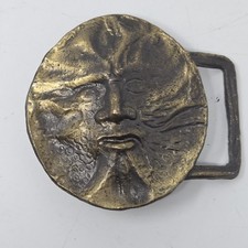Accurate Sun/Moon Face Belt Buckle 60's Brass Bronze 3D Heavy Metal Vintage 5201