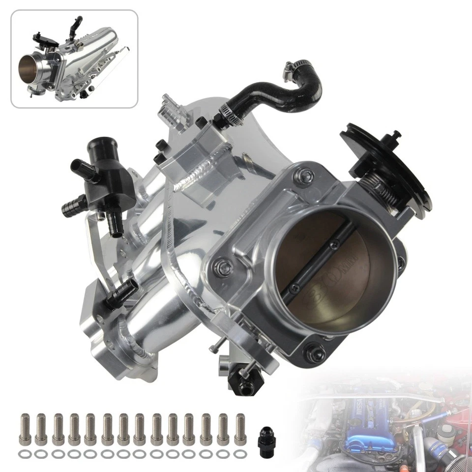 Intake Manifold +80mm Throttle Body +Fuel Rail For Nissan SR20DET S14/S15 Silver - Image 2 of 4