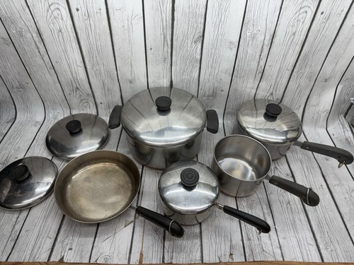 REVERE WARE 10 Pc Copper Clad Cookware Set Pots Lids Frying Pan USA - 第 1/15 張圖片
