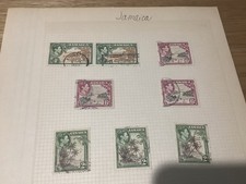 Jamaica selection of 8 used King George VI stamps on album page