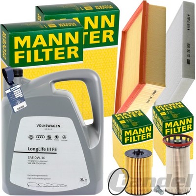 MANN INSPEKTIONSPAKET+5L ORIGINAL 0W-30 ÖL passend für AUDI A3 8V VW GOLF 7 TDI