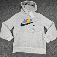 Nike Kids Hoodie Swoosh Logo Fleece Pullover Sportswear Gray Size Medium M