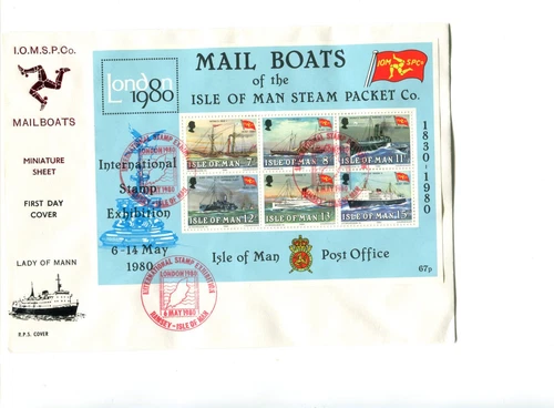 Isle of Man 1980 Steam Packet Min Sheet FDC cancelled London Stamp exhibition