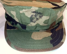 BDU WOODLAND 8 Point MARINE CORP USMC UTILITY CAP COVER W/ EGA  LARGE